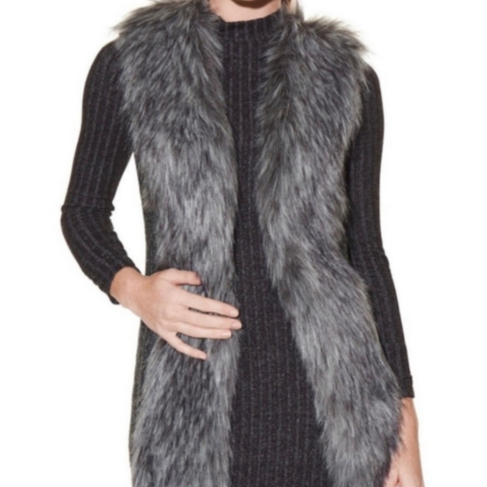 WHBM Fur Grey Sweater Vest XS White House Black Market